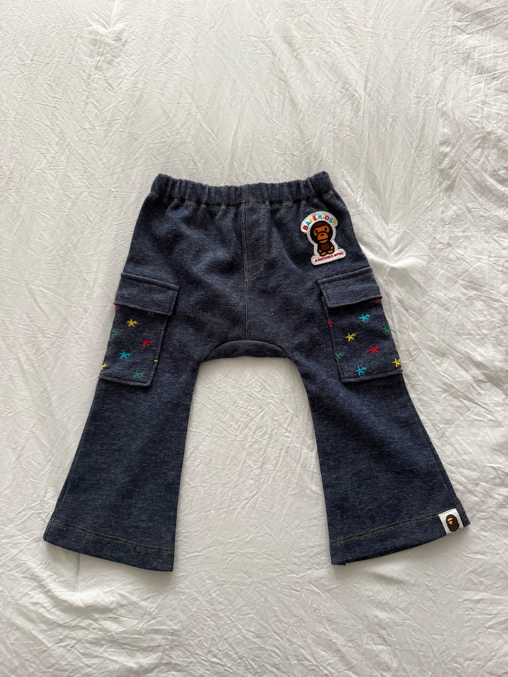 Bape Navy Kids Cargo Pants with Star Embroidery & Ape Patch